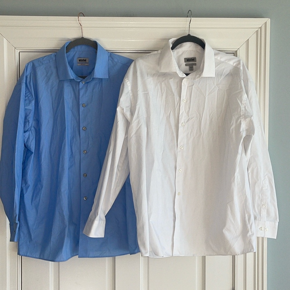 New UNLISTED two Men's Dress Shirt Regular Fit Solid white blue no pocket large